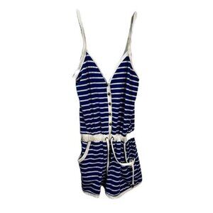 Striped V-Neck‎ Button-Front Romper Small NWOT